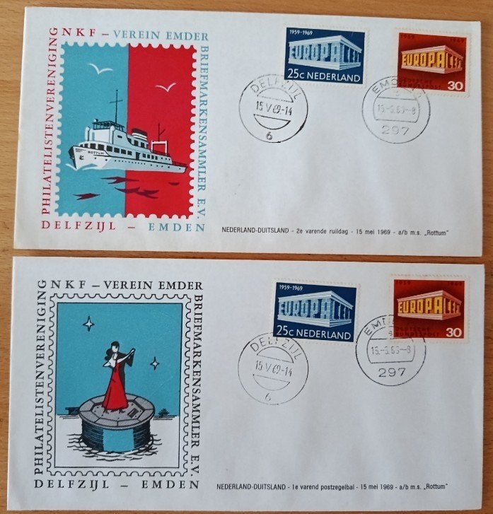 2x Enveloppen Delfzijl-Emden 1969, Ophalen of Verzenden, Na 1940, Gestempeld