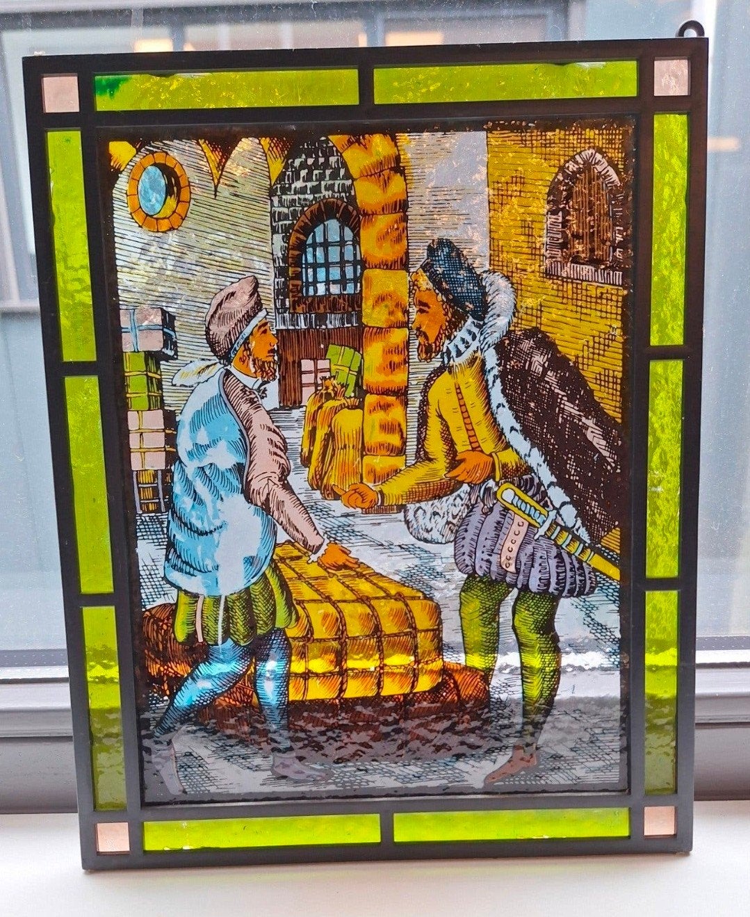 Prachtig Glas-in-lood Paneel met Historische Scène, Ophalen