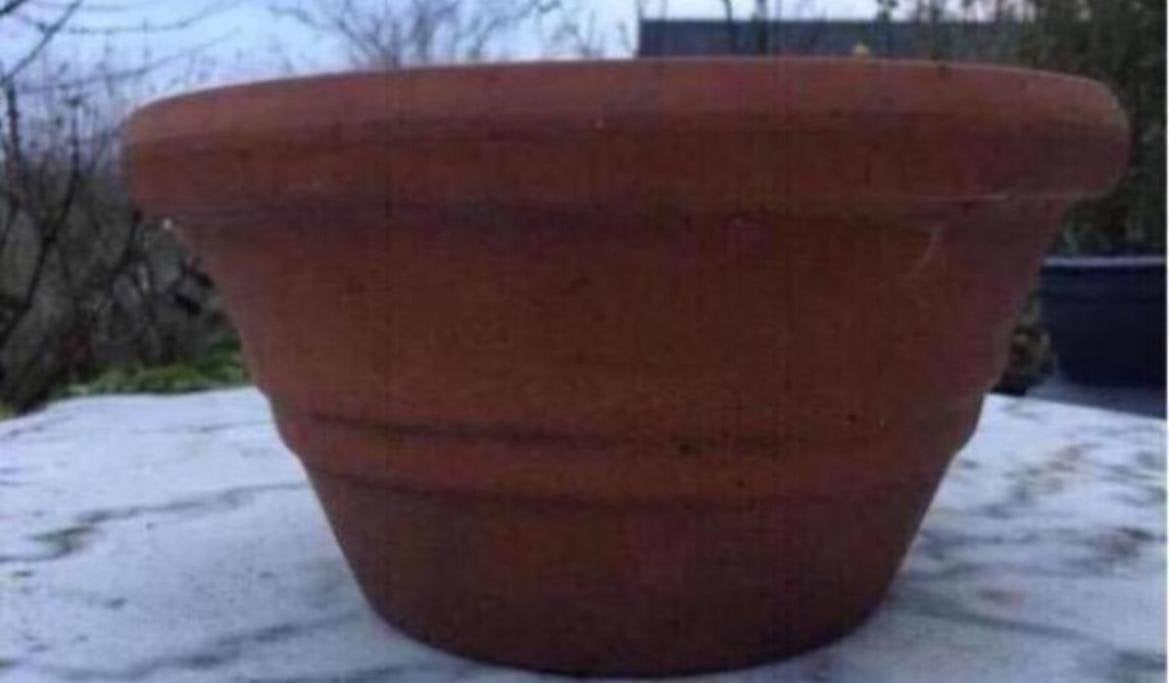 Oud Hollandse mooie terracotta bloempot 23cm, Tuin en Terras, Bloempotten, Ophalen, Gebruikt, Rond, Balkon