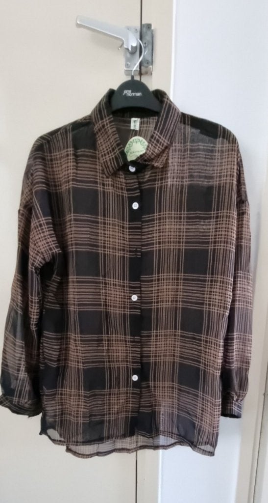 Blouse - Gestreept geblokt - Maat M (NIEUW), Ophalen of Verzenden, Nieuw, Maat 38/40 (M), Bruin