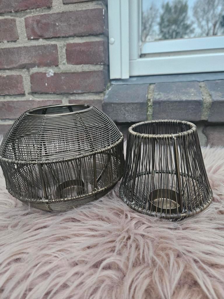 Set van 2 metalen windlichten voor sfeervolle verlichting, Gebruikt, Zwart, Ophalen of Verzenden, Metaal