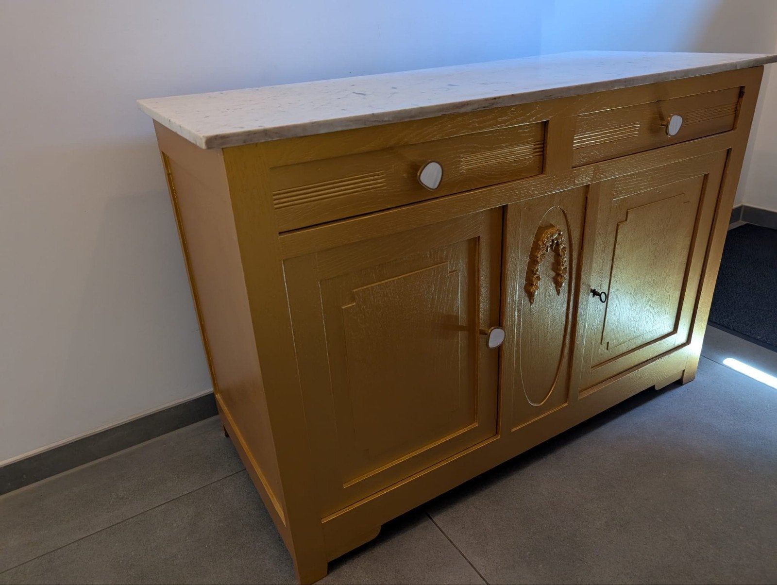 Antiek dressoir met marmeren blad - Goudkleurig, Ophalen