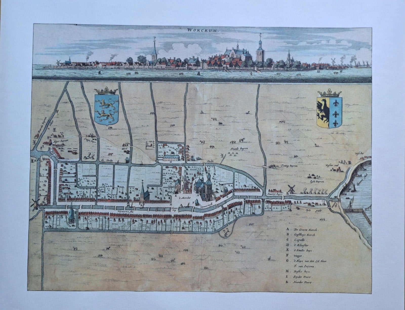 Kleurenreproductie 17e eeuwse stadsplattegrond Workum, Boeken, Ophalen, Zo goed als nieuw, Nederland, Landkaart