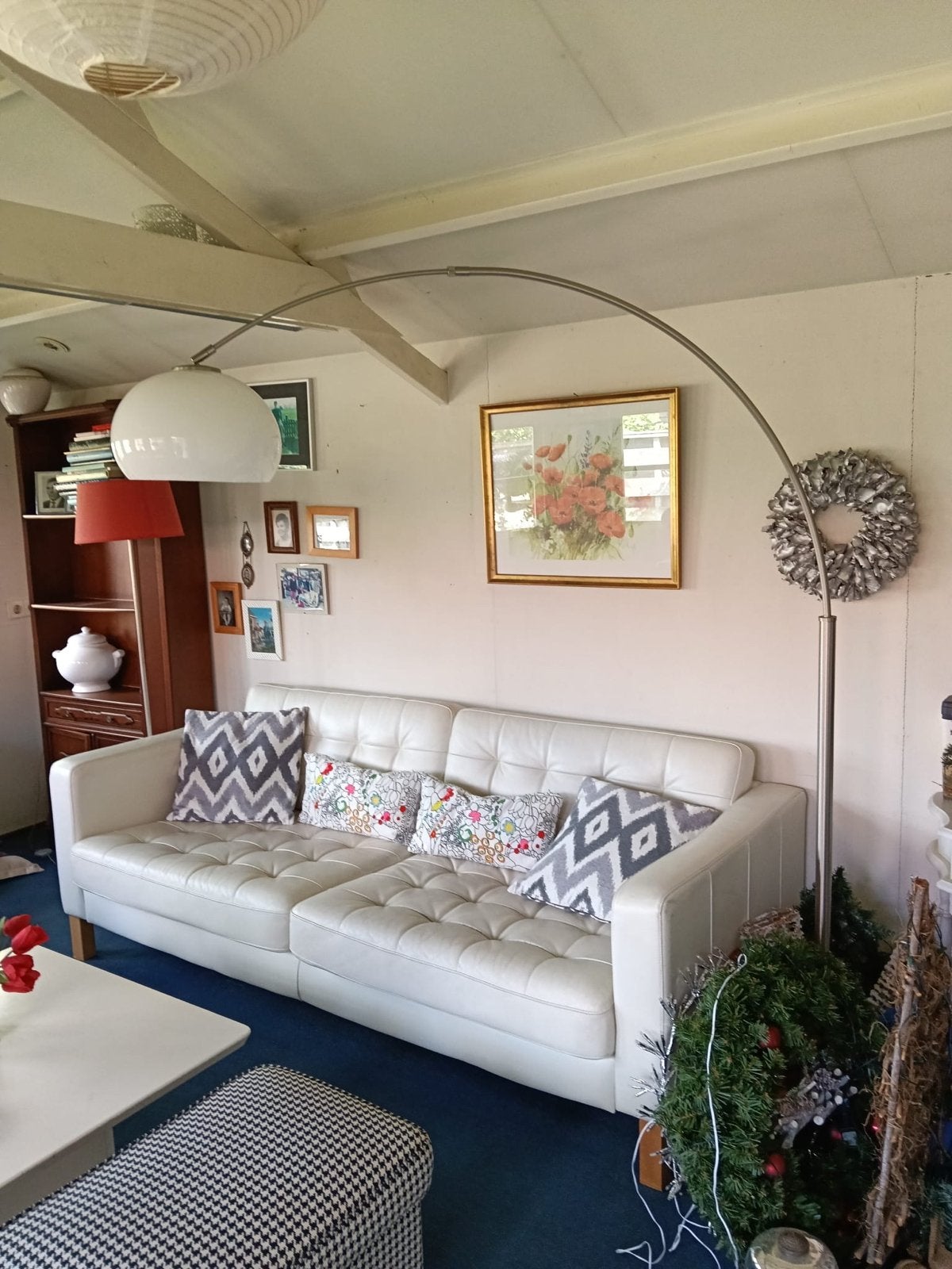 Moderne booglamp chroom met witte kap, Huis en Inrichting, Lampen | Vloerlampen, Ophalen, Gebruikt, 200 cm of meer, E27 (groot)
