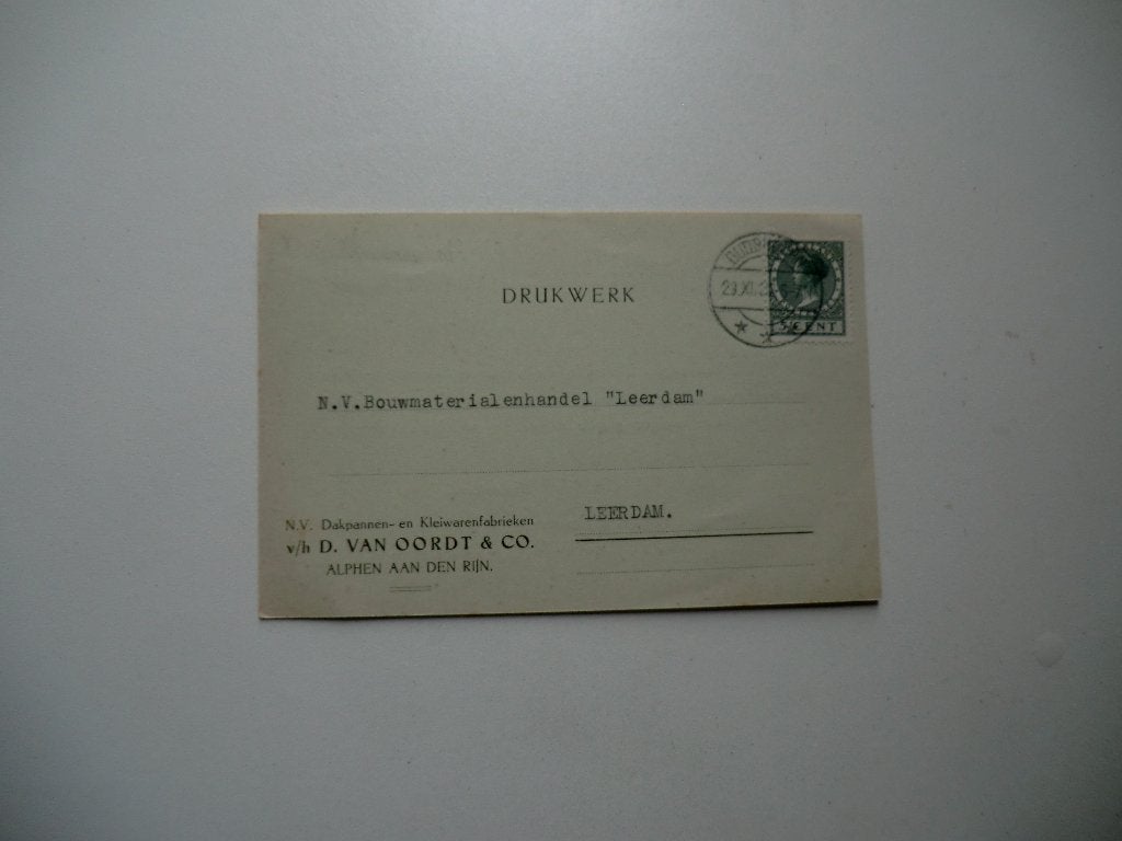 Leerdam,Alphen aan den Rijn van Oordt,Dakpannen kleifabriek, Ophalen of Verzenden, Voor 1920, Gelopen, Gelderland