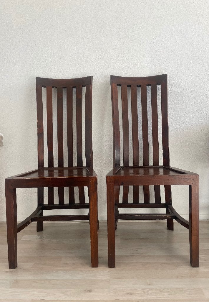Twee eetkamerstoelen, Huis en Inrichting, Stoelen, Ophalen, Gebruikt, Bruin, Twee