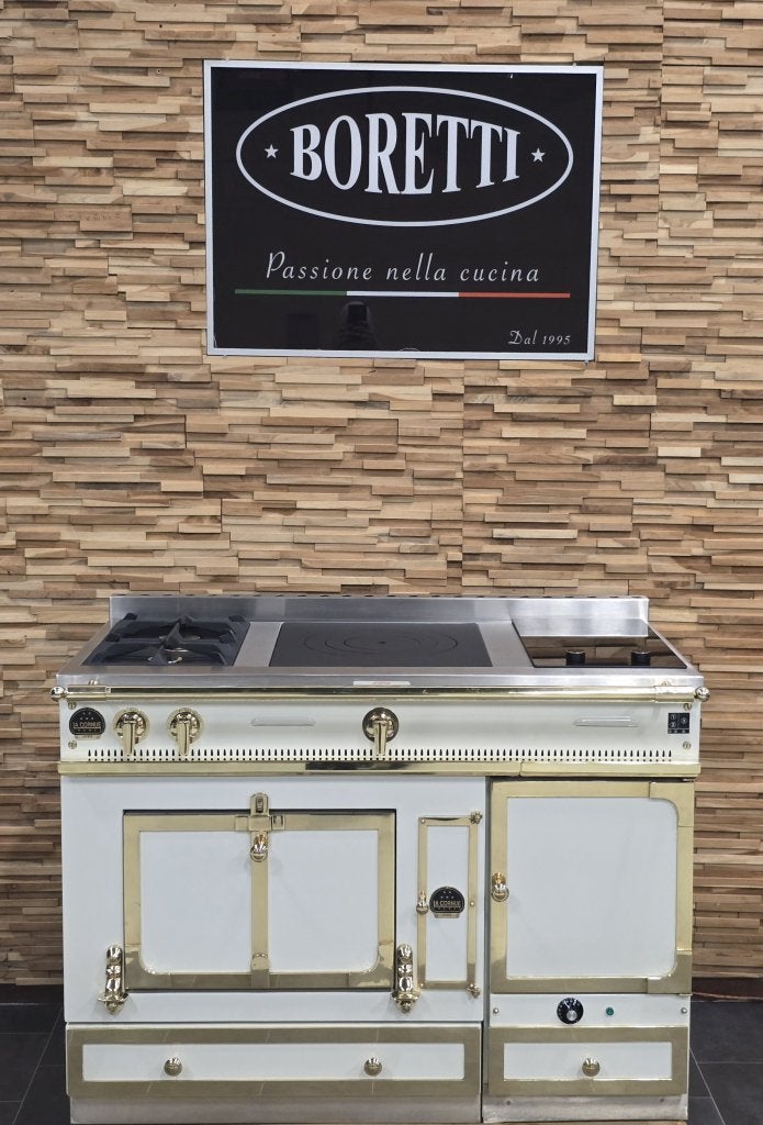 Luxe Fornuis La Cornue Chateau 120cm crème met messing, Niet ingevuld, 60 cm of meer, Niet ingevuld, Ophalen of Verzenden