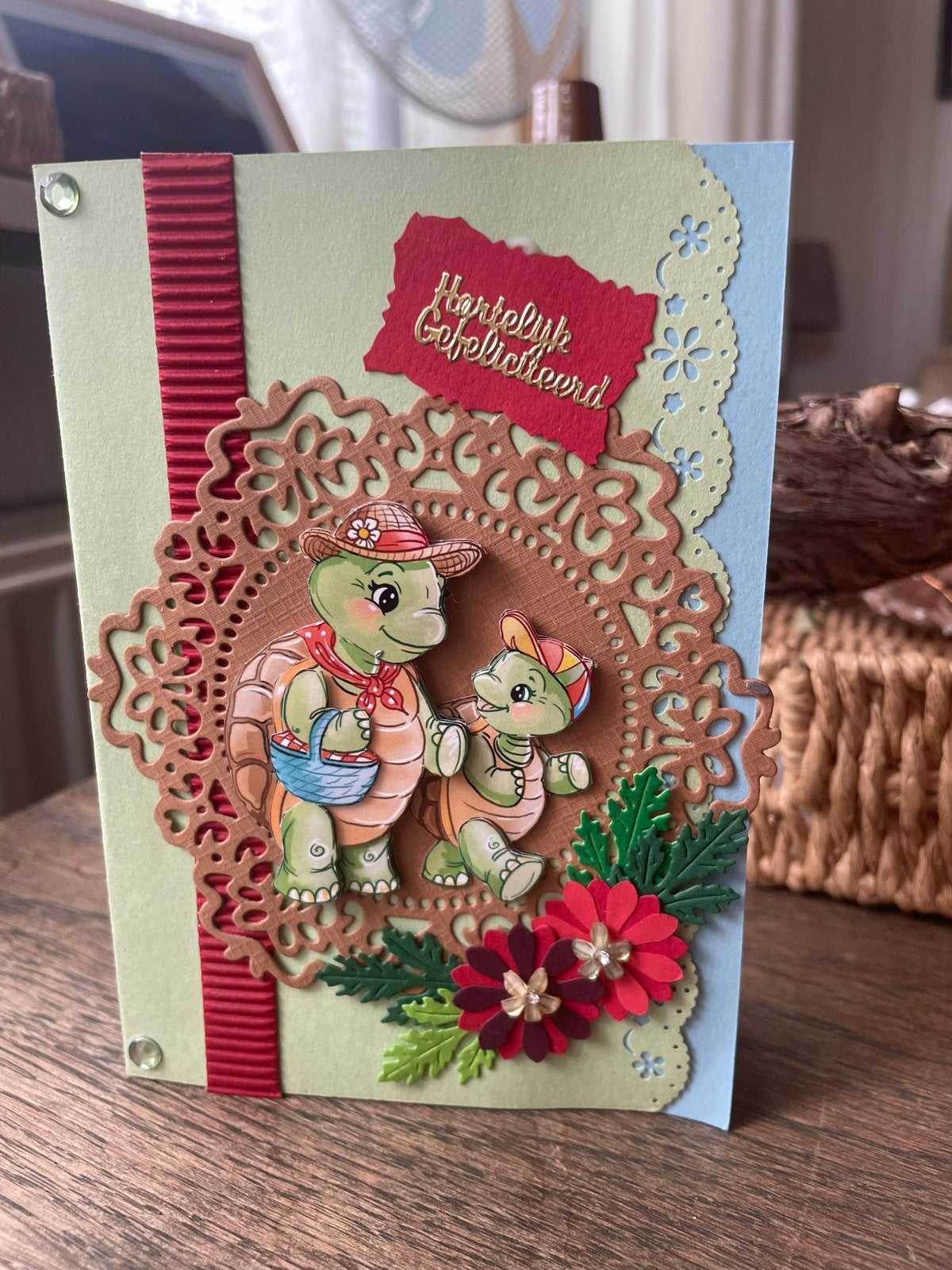 Handgemaakte felicitatiekaart met schildpadden, Hobby en Vrije tijd, Verzenden, Nieuw, Dieren, Blanco kaart of Basiskaart