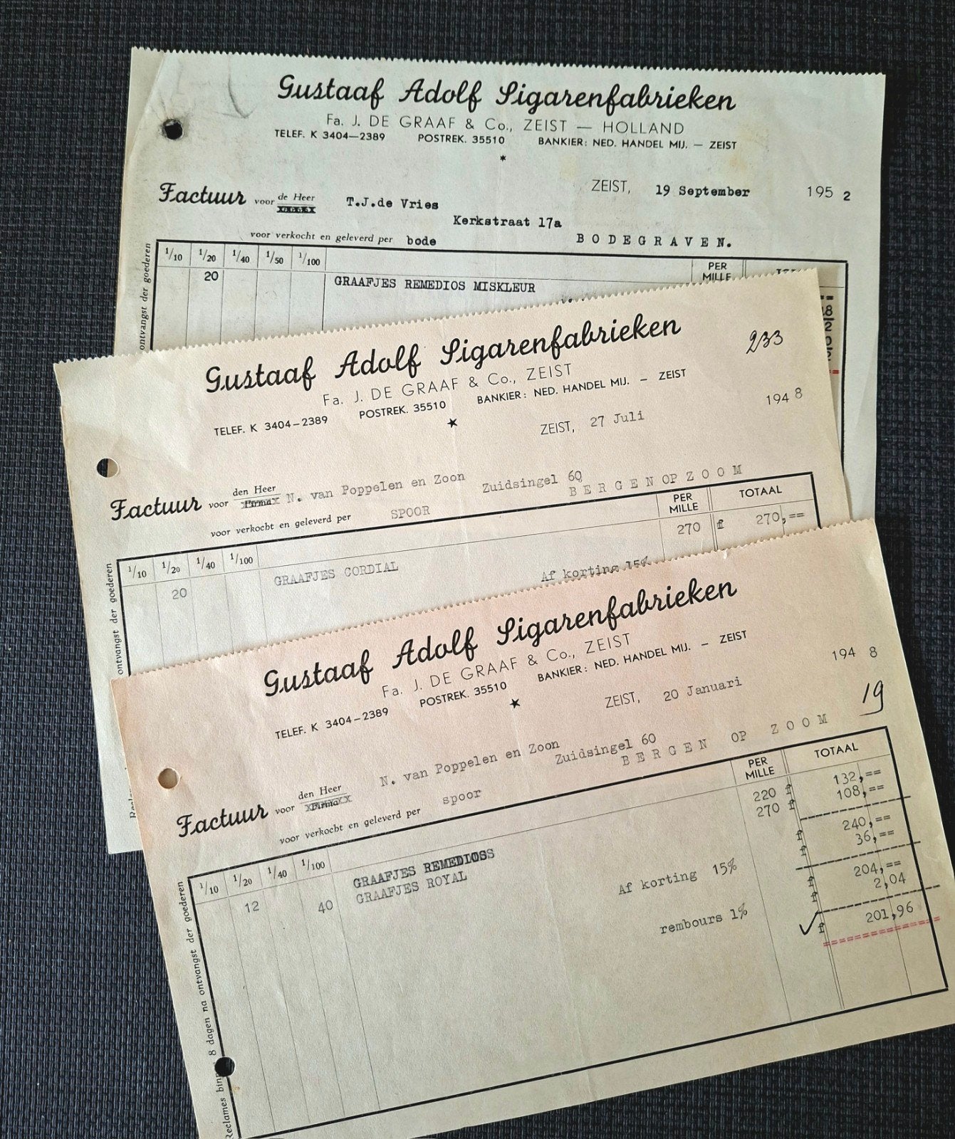 GUSTAAF ADOLF                       SIGAREN  - NOTA 1948, Verzamelen, Ophalen of Verzenden, Gebruikt, Overige typen
