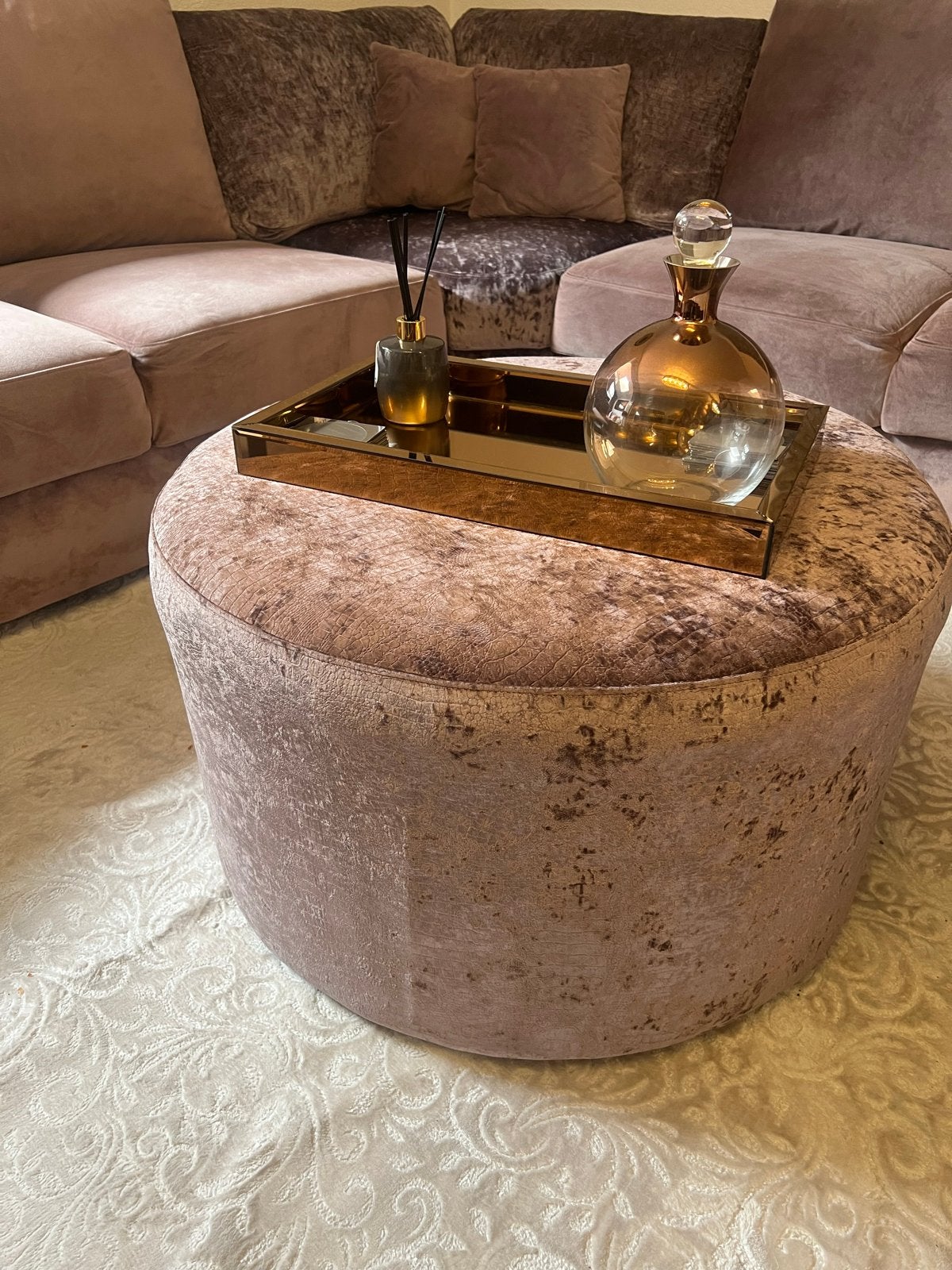 Luxe hoekbank met poef - Crushed Velvet, Ophalen of Verzenden, Zo goed als nieuw, Stof