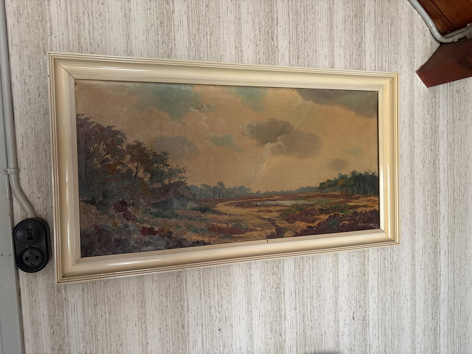 Schilderij: Heidelandschap met water en bos, Ophalen, Doek, Gesigneerd, Landschap