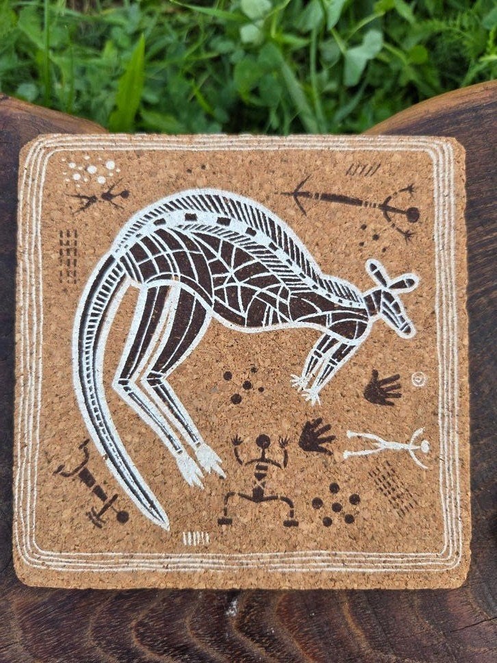 Vintage Kurk Onderzetters - Aboriginal Stijl met Boemerang, Ophalen, Gebruikt, Kurk, Glasonderzetter