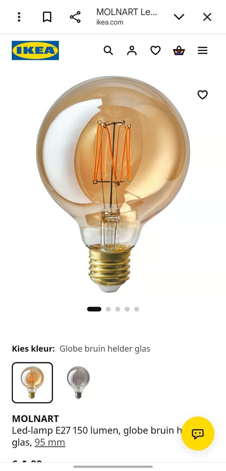5x IKEA MOLNART LED-lamp globe bruin helder, Ophalen, Led-lamp, Nieuw, E27 (groot)