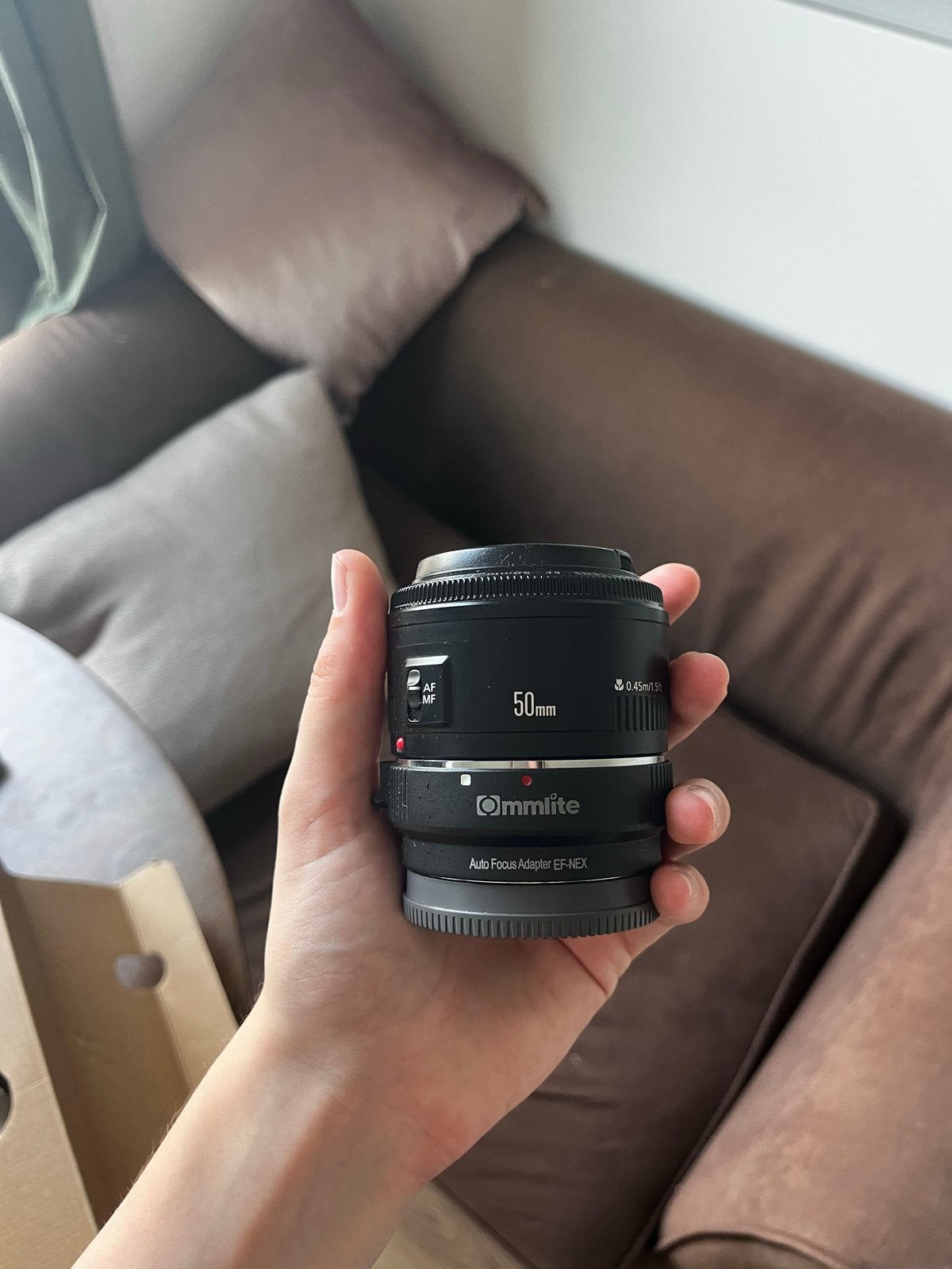Canon EF 50mm f/1.8 STM lens met autofocus adapter, Canon, Autofocus, Ophalen of Verzenden, Zo goed als nieuw