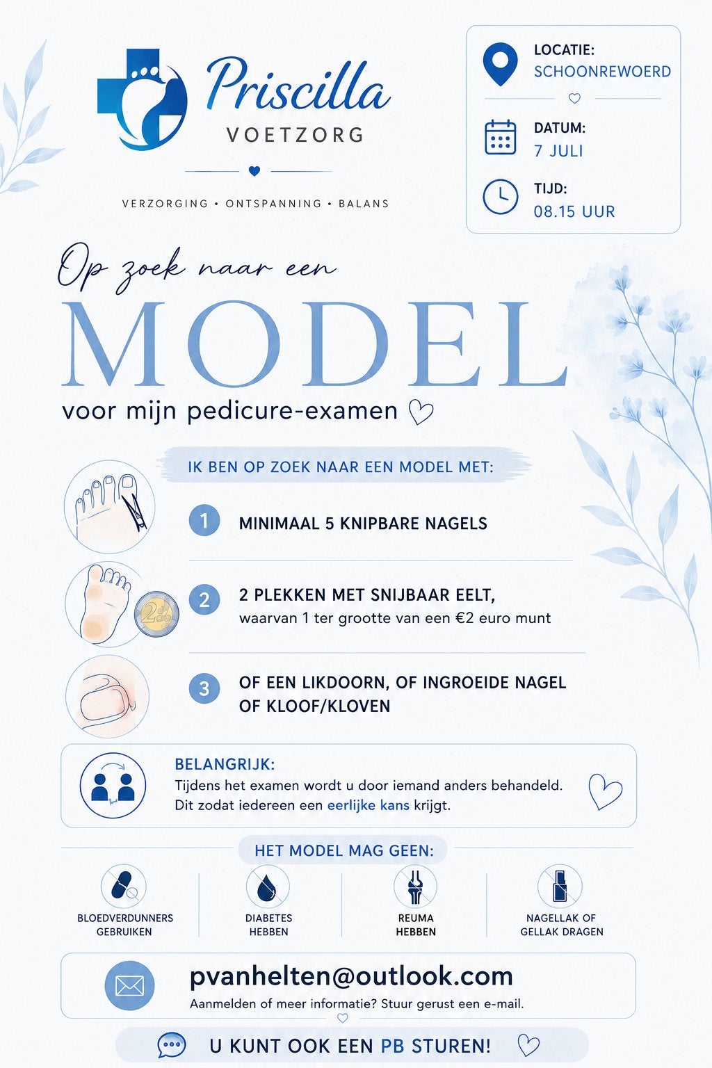 Pedicure model gezocht