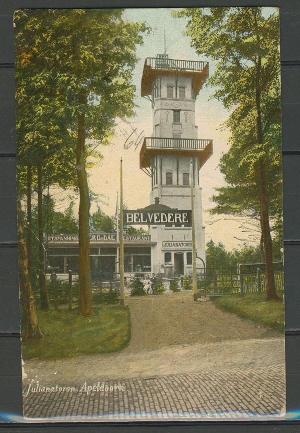 Apeldoorn 1912 Julianatoren BELVEDERE Ansichtkaart m-139, Ophalen of Verzenden, Voor 1920, Gelopen, Gelderland
