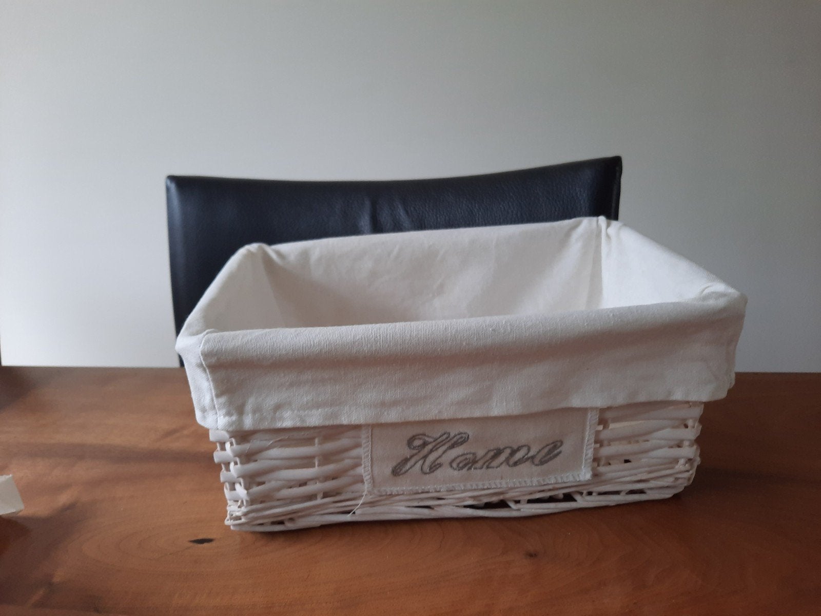 Leuk rieten mandje met voering (los) "Home"
28x18, Ophalen of Verzenden