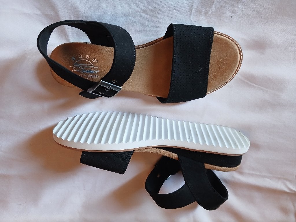 nieuwe zwarte sandalen BOBS van Skechers memory foam mt 38, Skechers, Zwart, Nieuw, Sandalen of Muiltjes