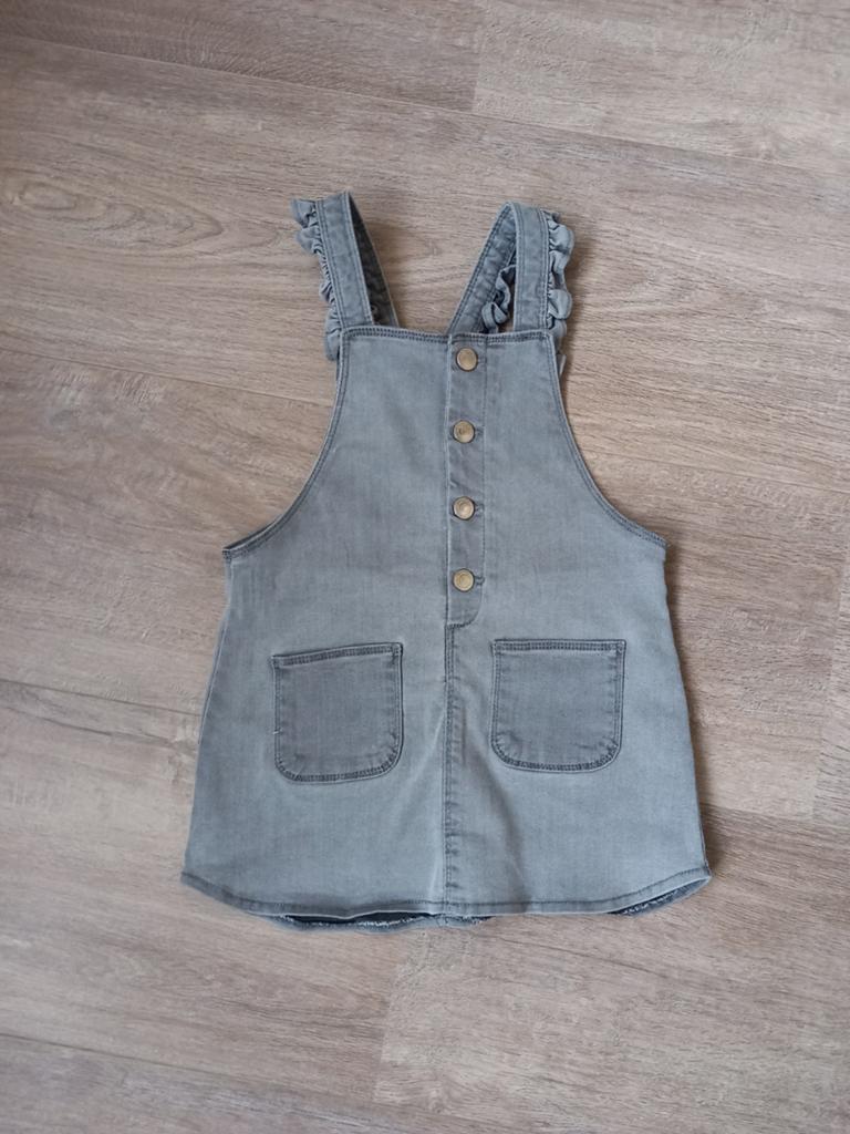 Grijze spijker/denim jurk/overgooier/salopette maat 104, Ophalen of Verzenden, Zo goed als nieuw, Meisje, Jurk of Rok