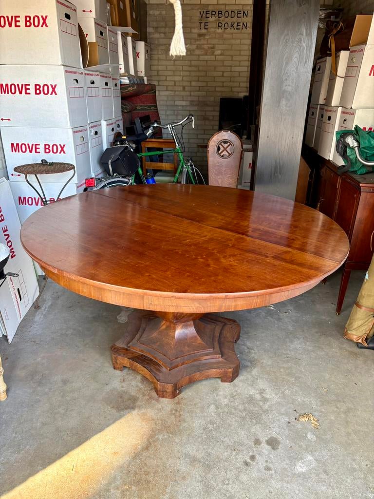 Antieke Eettafel Mahonie 145 cm Verlengbaar tot 345 cm, Gebruikt, 100 tot 150 cm, Rond, 200 cm of meer