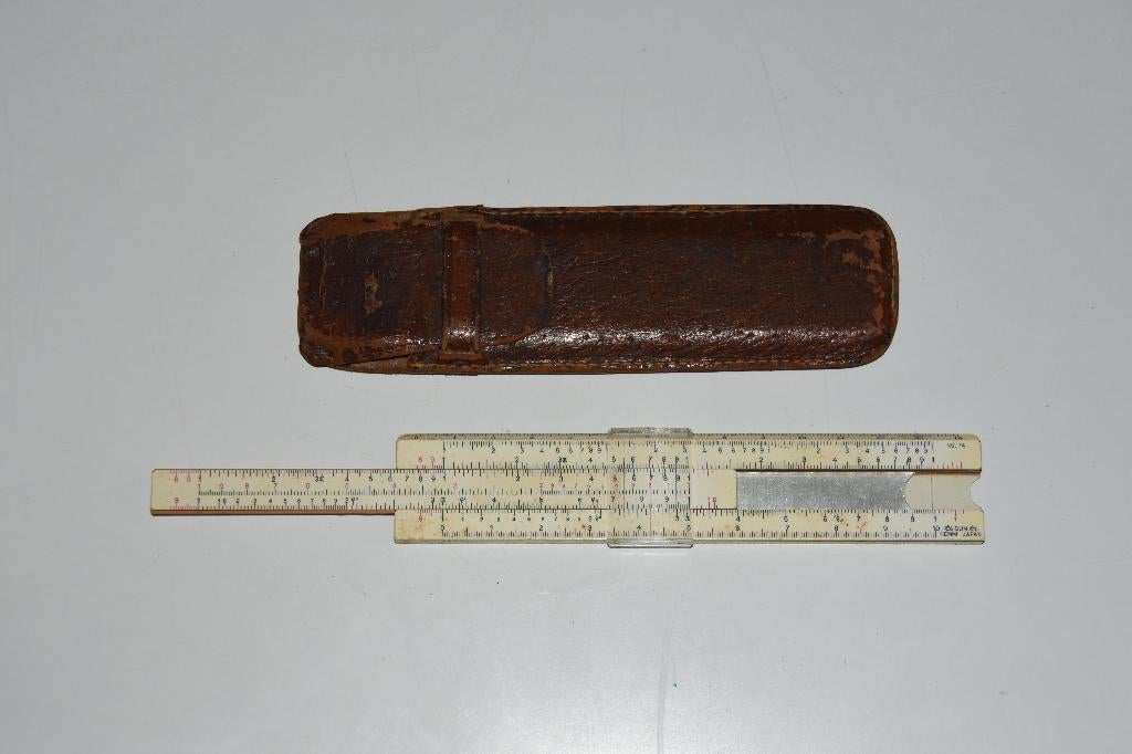 Antieke rekenliniaal + etui Sun Hemmi Japan 1950 techniek, Verzenden