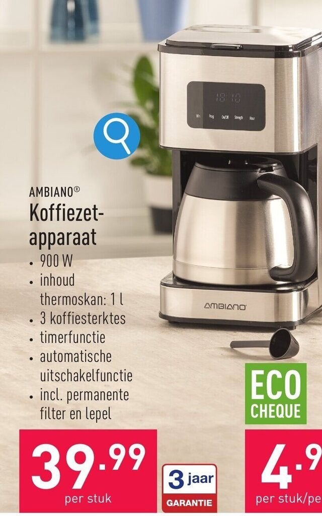 RVS Koffiezetapparaat met dubbelwandige thermoskan, Witgoed en Apparatuur, Koffiezetapparaten, Gebruikt, 10 kopjes of meer, Koffiemachine