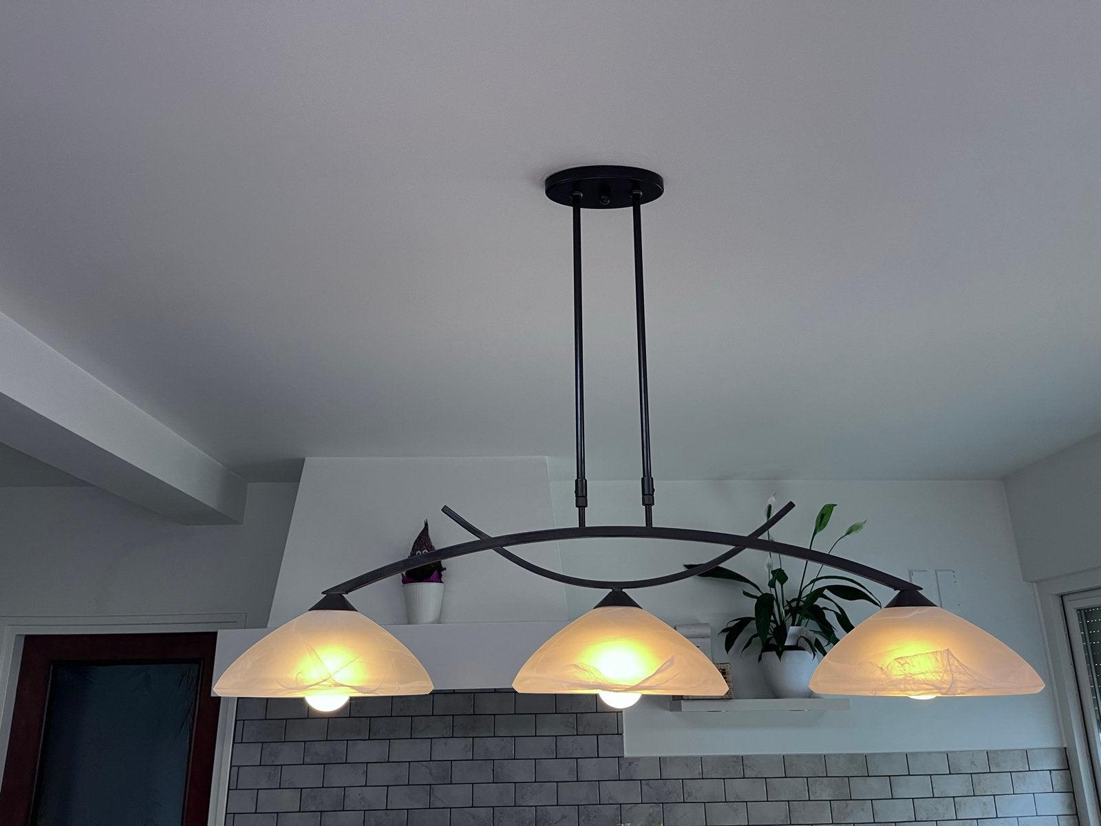Hanglamp met 3 glazen kappen, Ophalen, Zo goed als nieuw, Glas