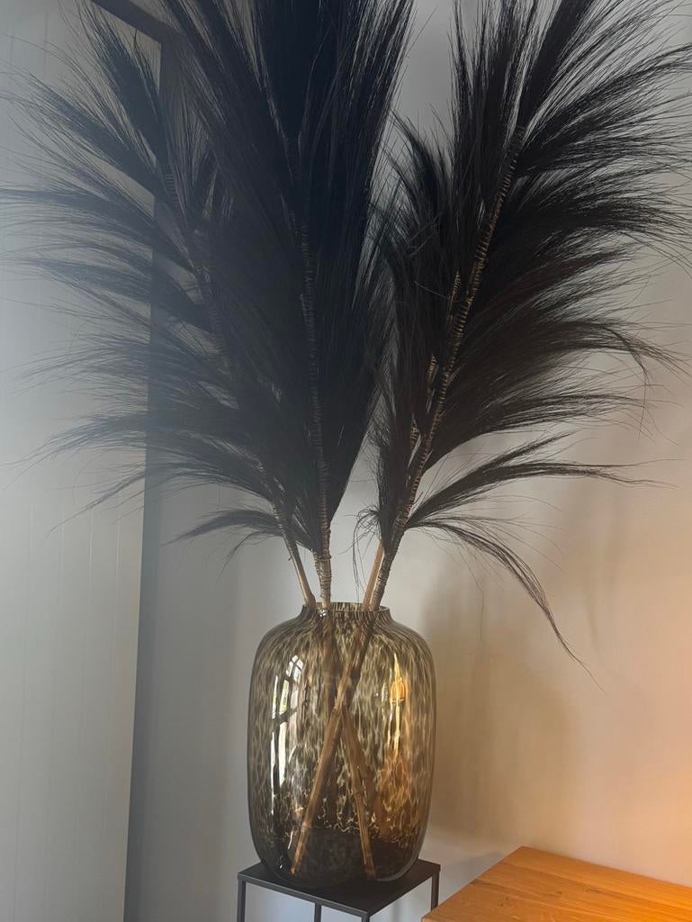 Cheetah vaas "the world" met pluimen en bijzettafel, Huis en Inrichting, Woonaccessoires | Vazen, Ophalen, Overige kleuren, Minder dan 50 cm