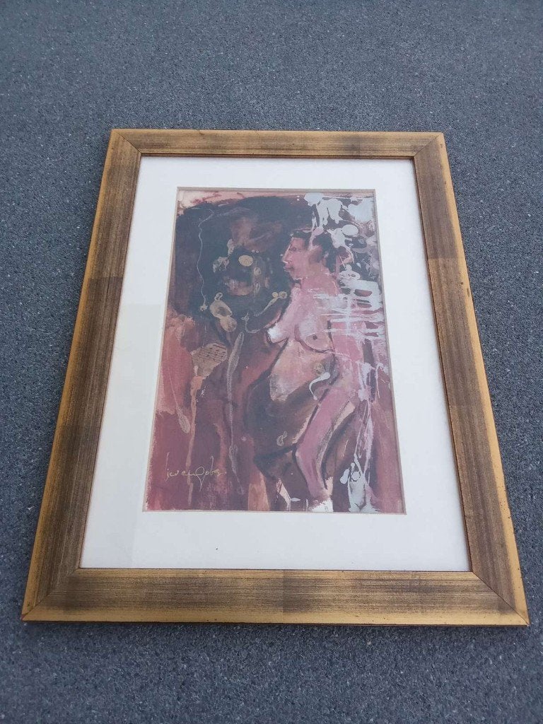 Werk van de Belgische schilder Leo Jordaens (naaktfiguur), 46 cm, 34 cm, Ophalen of Verzenden, Overige technieken