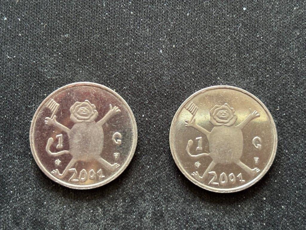 2x Originele 1 Gulden 2001 "Het Aapje", Verzenden, Koningin Beatrix, 1 gulden, Setje