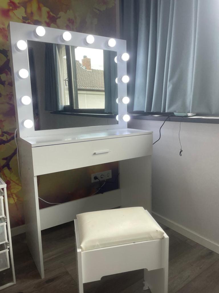 Kaptafel wit met verlichting en krukje, Ophalen, Gebruikt, 100 tot 150 cm, 50 tot 100 cm
