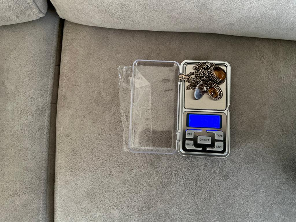 Zilveren tijger oog set, 20 of groter, Ophalen of Verzenden, Zo goed als nieuw, Met edelsteen