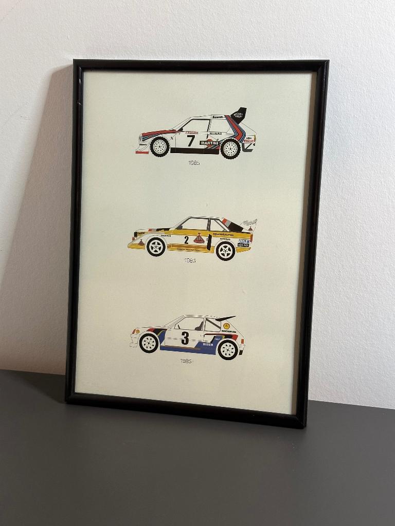 Lijst met lijntekening 80’s Rally Legends (A4 formaat), Minder dan 50 cm, Tekening, Nieuw, Ophalen of Verzenden