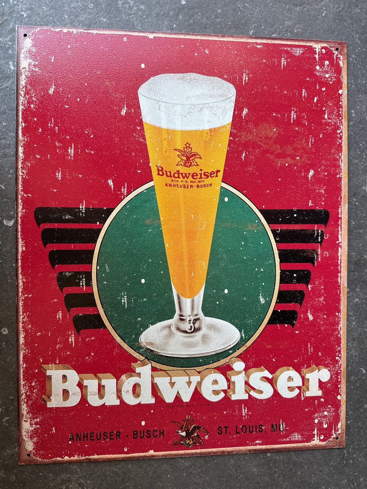 Vintage Budweiser Reclamebord - Metalen Plaat, Ophalen, Gebruikt, Reclamebord
