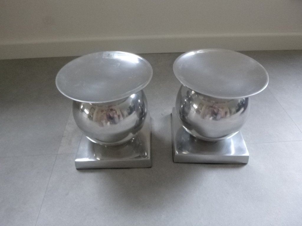 2x BOB aluminium bol tafel kandelaar, 19,5x18cm  zgan, Huis en Inrichting, Ophalen of Verzenden, Zo goed als nieuw, Metaal, Kandelaar
