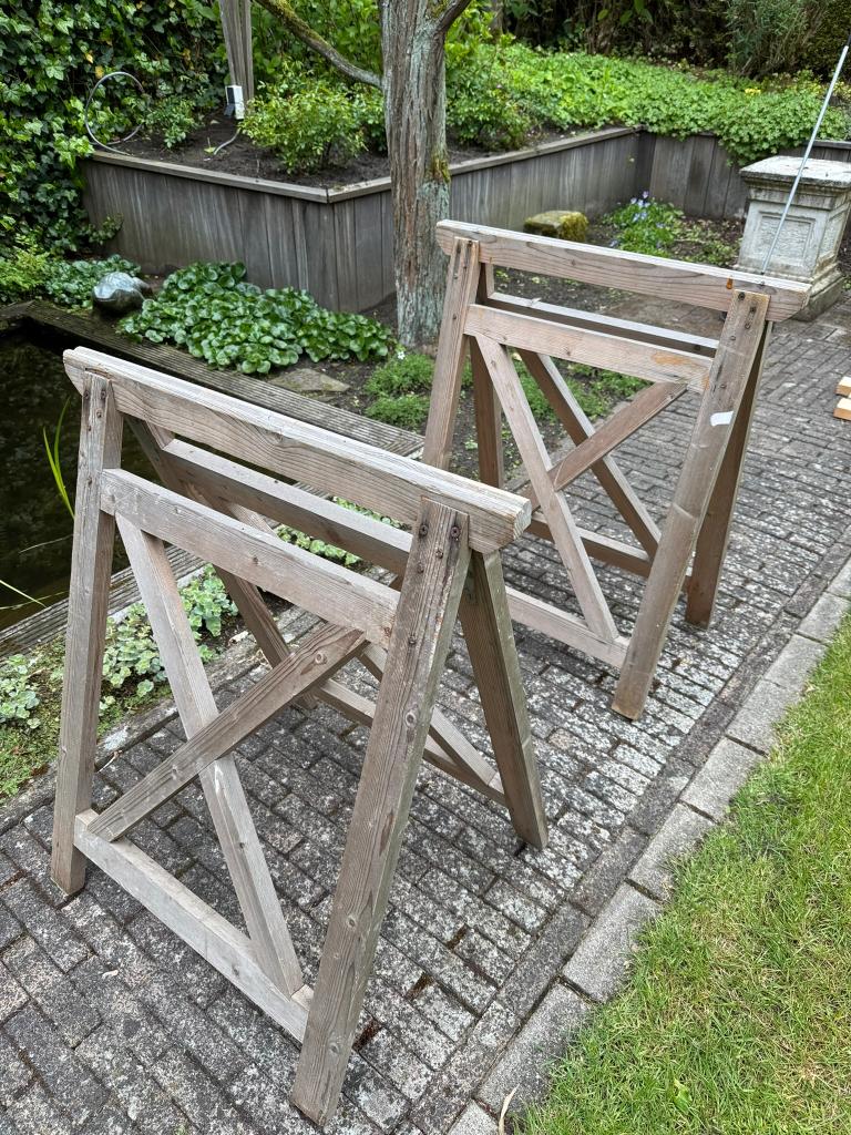 Houten schragen set, Ophalen, Gebruikt, 70 tot 120 cm, Inklapbaar