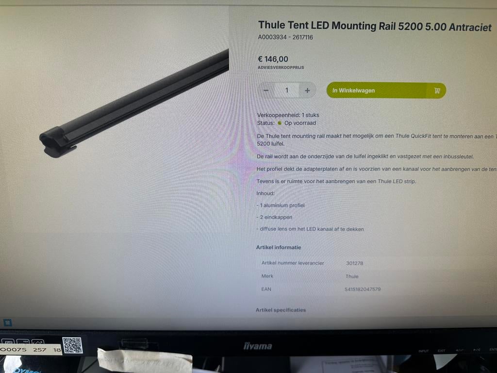 Thule tent led mounting rail 5200, Ophalen, Nieuw