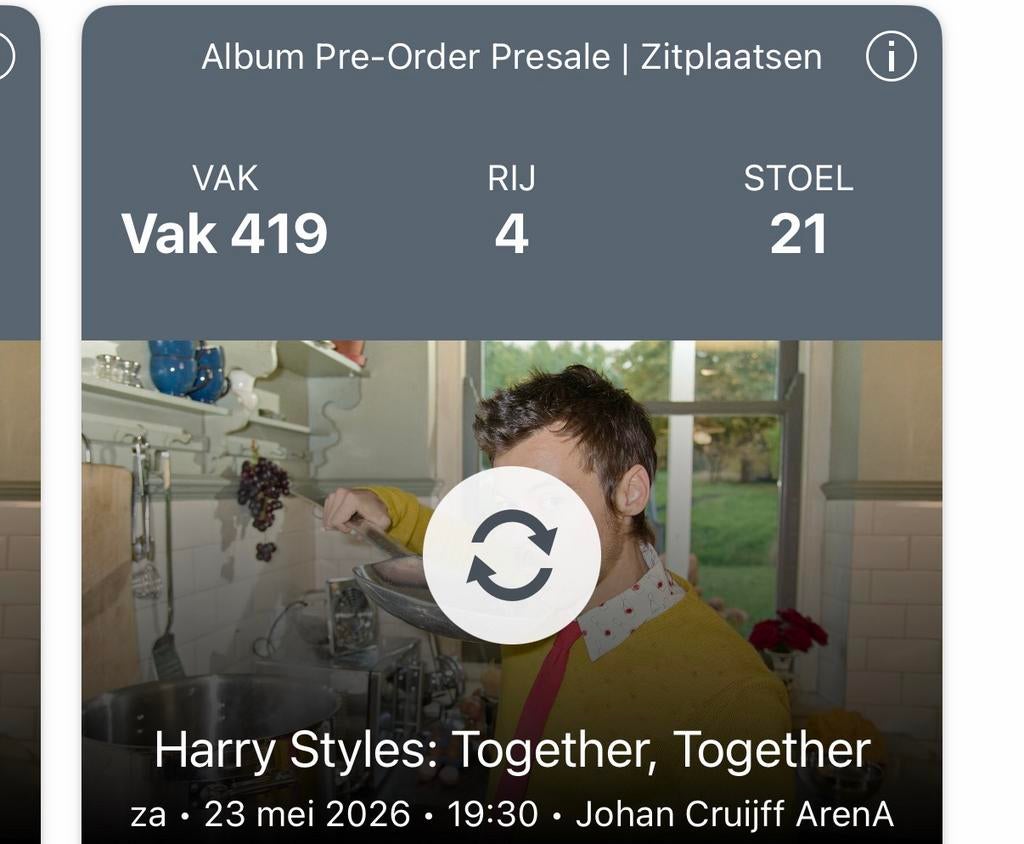 2 Harry styles tickets voor 23 mei, vak 419 naast elkaar, Twee personen