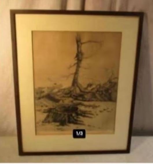 Mooi Oude Tekening 'Woestijn Landschap' - gesigneerd, Ophalen of Verzenden, Tekening, Achter glas