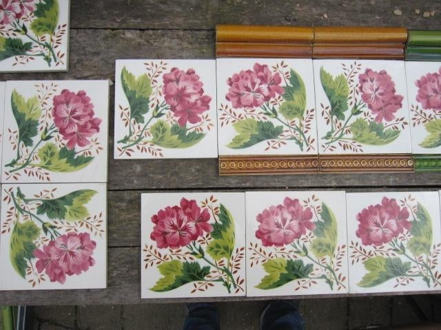 15 stuks antieke wandtegels met vrolijke frisse bloem, 225cm, Ophalen