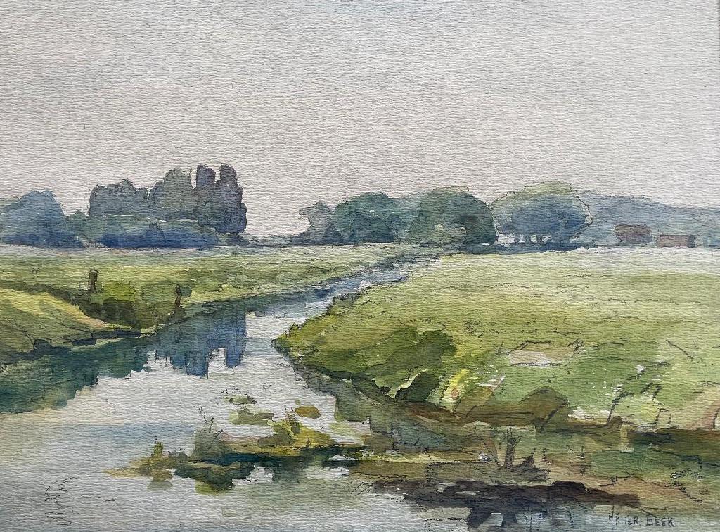 Aquarel Twents landschap HF ter Beek, Antiek en Kunst, Ophalen of Verzenden