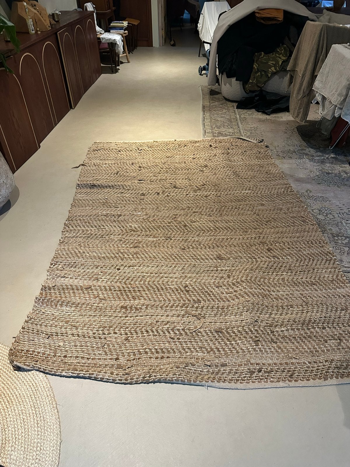 Juten vloerkleed met visgraatpatroon, Bruin, 150 tot 200 cm, Ophalen of Verzenden, Zo goed als nieuw