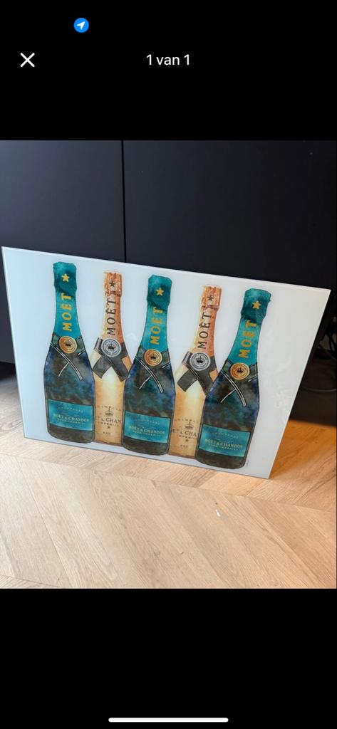 Glazen schilderij Moët & Chandon flessen 80x50 cm, Ophalen of Verzenden