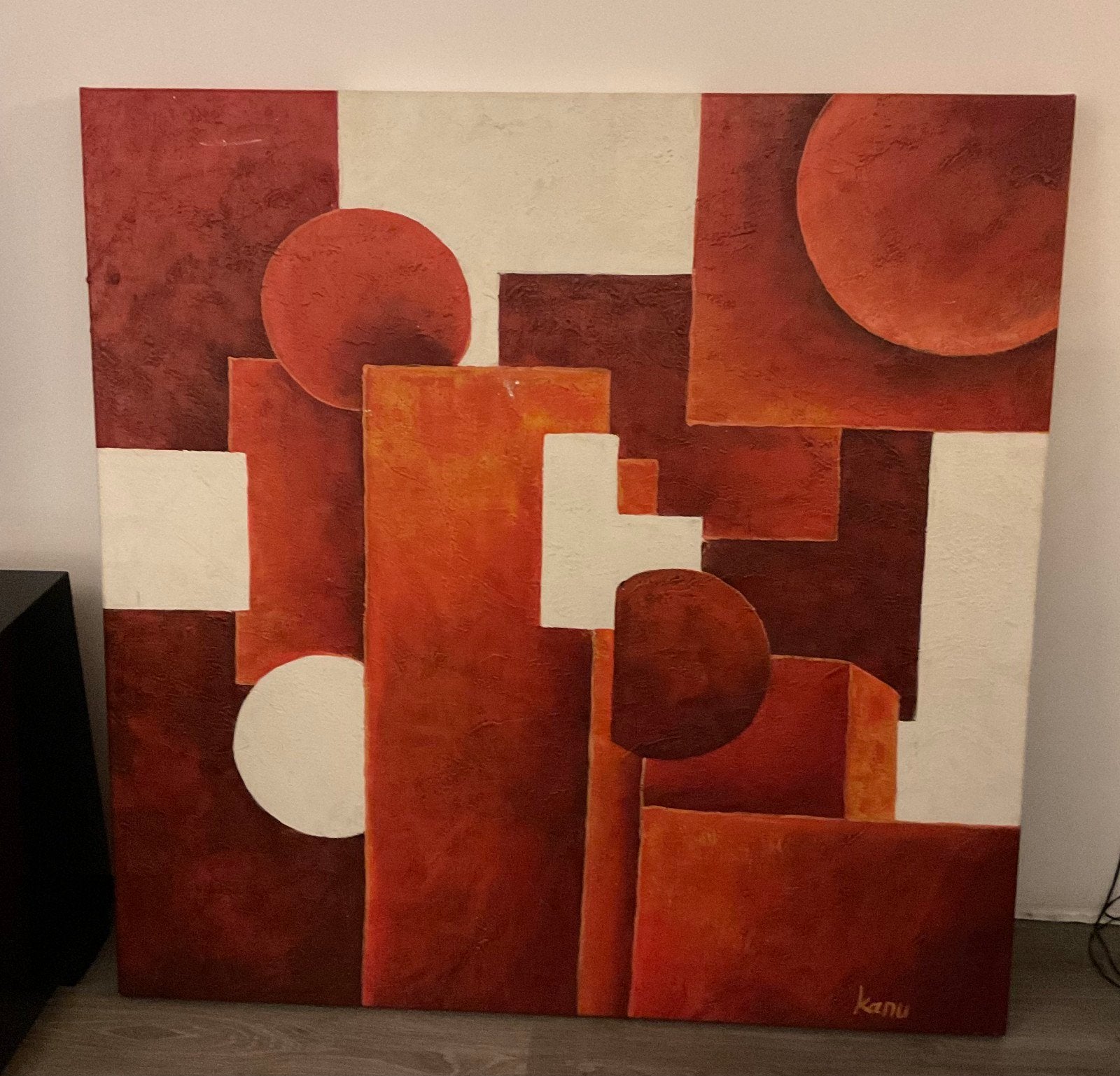 Abstract olieverfschilderij van Kanu, 100x100 cm, Antiek en Kunst, Kunst | Schilderijen | Abstract, Ophalen