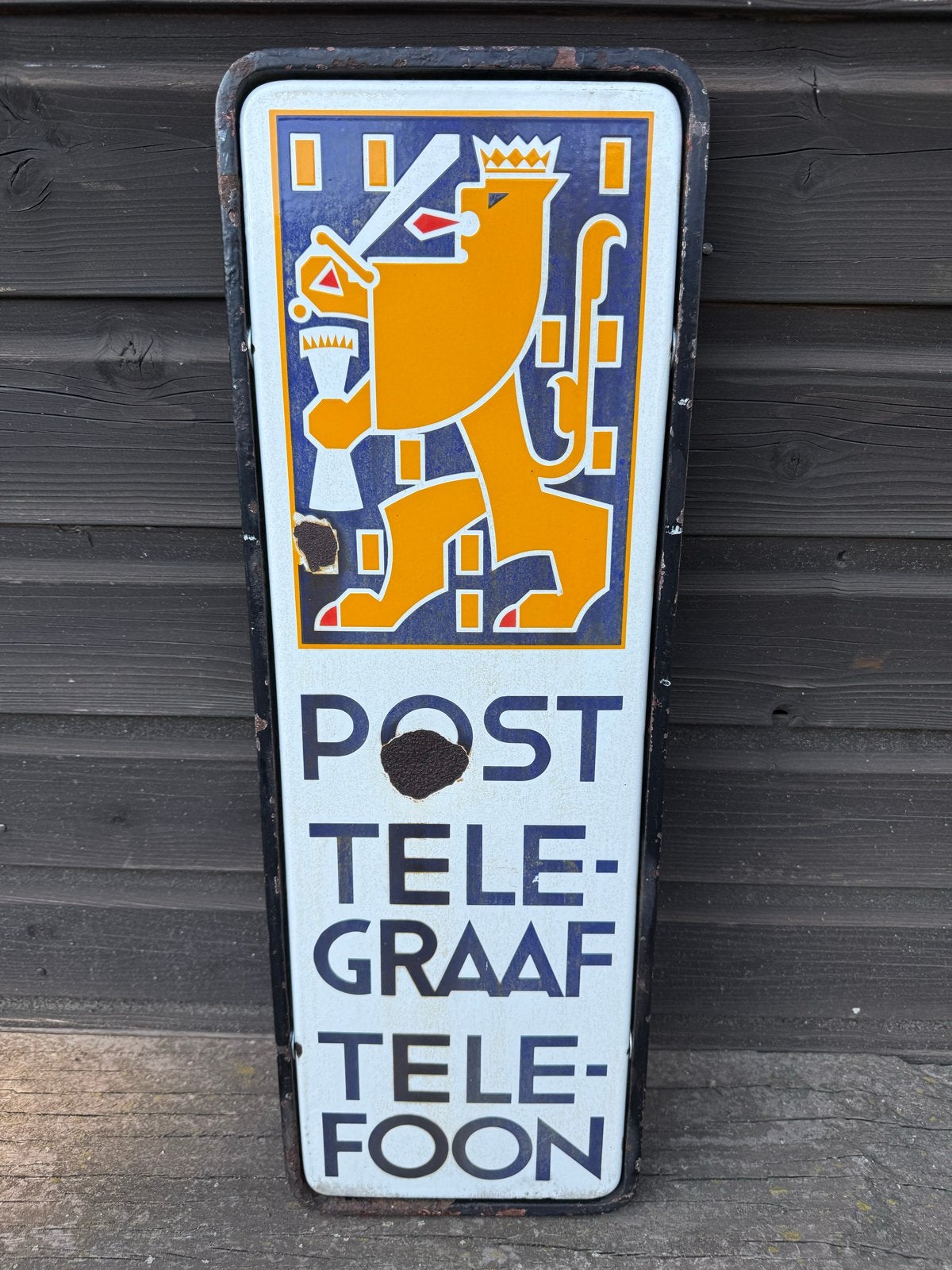 Vintage PTT Emaille Bord - Post Telegraaf Telefoon met frame, Antiek en Kunst, Ophalen of Verzenden
