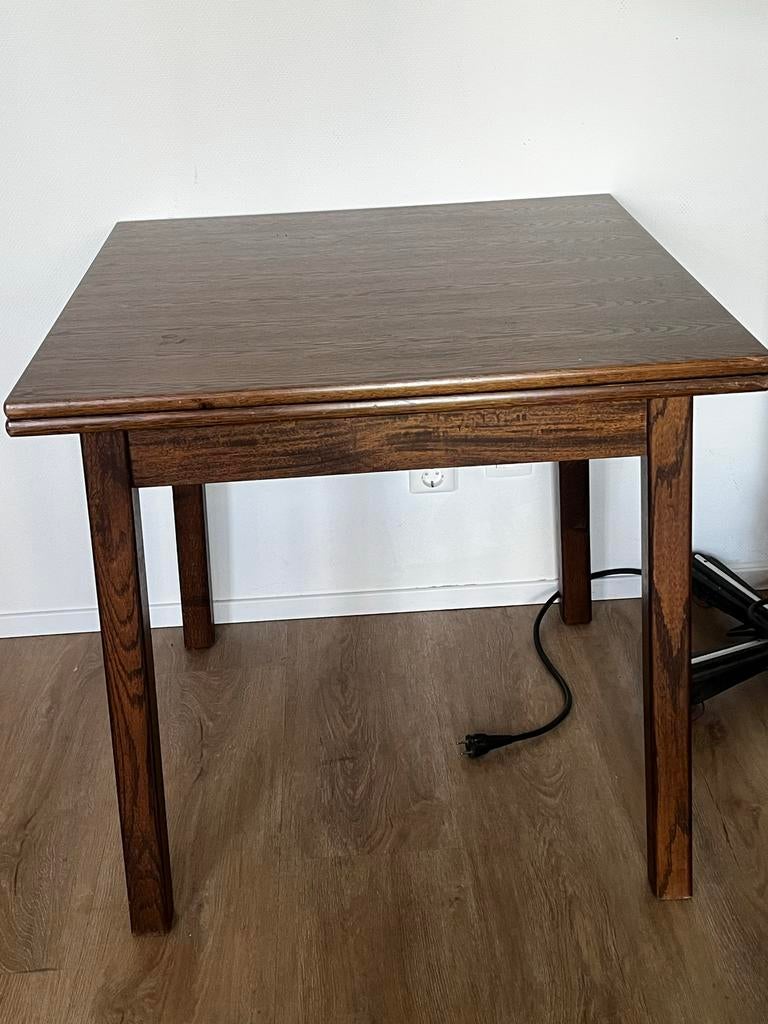 Uitschuifbare eettafel - Donkerbruin hout, Ophalen, Gebruikt, 100 tot 150 cm, 50 tot 100 cm