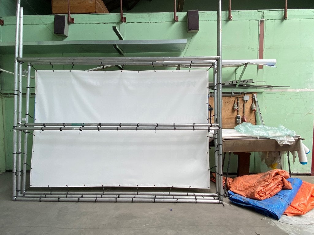 Spandoekframe, Ophalen, Gebruikt, Reclamebord