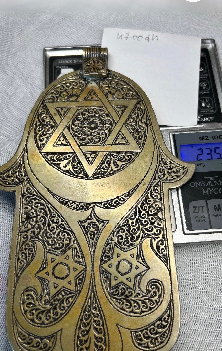 Grote Hamsa Hand Hanger met Davidster - Vintage Stijl, Antiek en Kunst, Ophalen of Verzenden