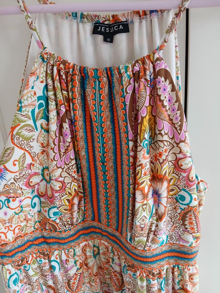 Zomerse boho jurk in L mintgroen oranje, Jessica, Verzenden, Maat 42/44 (L), Oranje