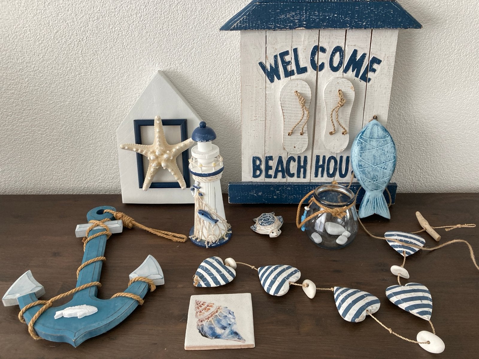 Leuke set van zee strand decoratie maritiem vuurtoren anker, Huis en Inrichting, Hout, Gebruikt, Meerkleurig, Overige stijlen